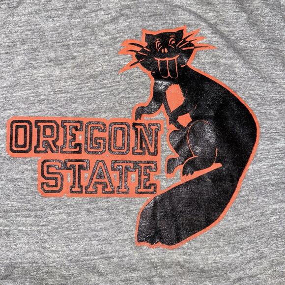 VTG Early 70s XL Gray Shirt Russell OSU Benny Beaver Tee Boxy Crop Single Stitch - Picture 3 of 8